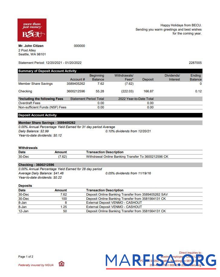 Blank Australia BECU bank statement template